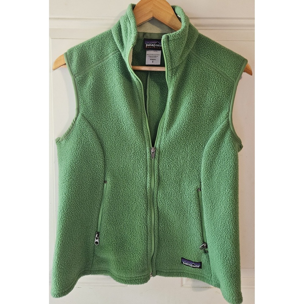 Patagonia Synchilla Womens Small Green Fleece Vest Full Zip Lightweight Outdoor